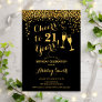 21st Birthday - Cheers To 21 Years Gold Black Invitation