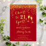 21st Birthday - Cheers To 21 Years Gold Red Invitation