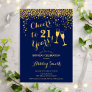 21st Birthday - Cheers To 21 Years Navy Gold Invitation