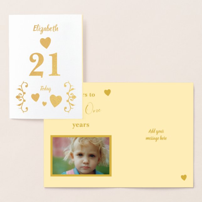 21st Birthday cheers to 21 years photo Foil Card (Display)