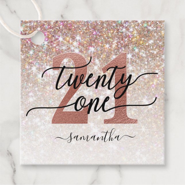 21st Birthday Chic Glitter Ombre Favor Tags (Front)