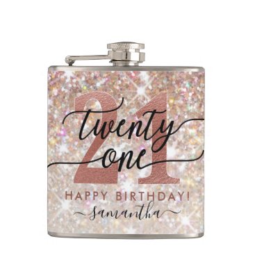21st Birthday Chic Glitter Ombre Flask