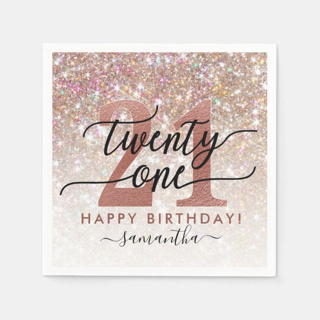 21st Birthday Chic Glitter Ombre Napkins (Front)