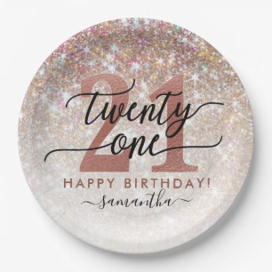 21st Birthday Chic Glitter Ombre Paper Plates