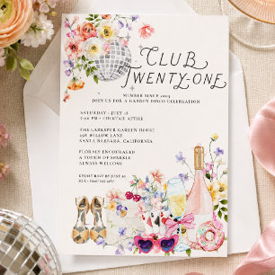 21st Birthday Club Twenty-One Garden Disco Invitation