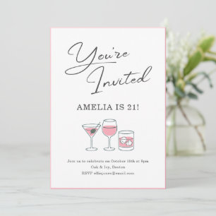 21st Birthday Cocktail Girls Night Party Pink Invitation