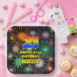[ Thumbnail: 21st Birthday: Colorful, Fun Celebratory Fireworks Paper Plates ]