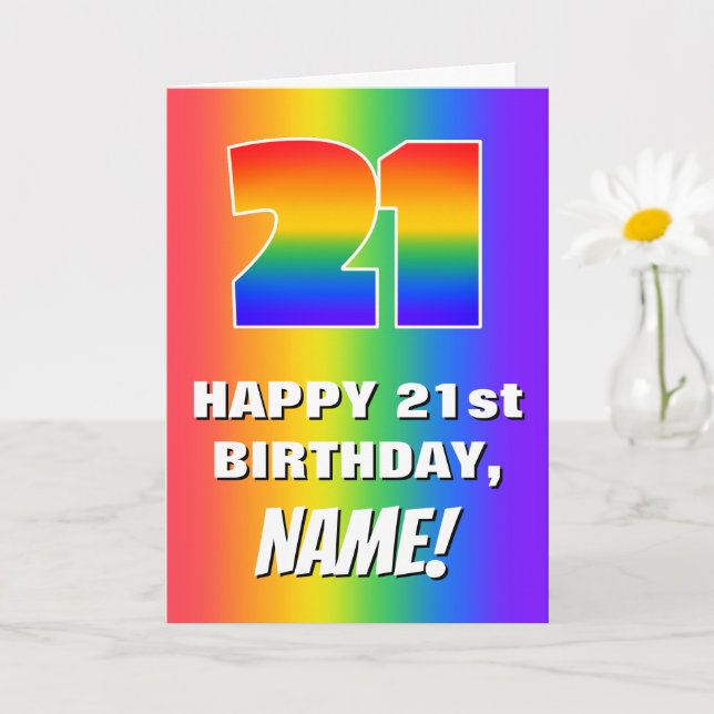 21st Birthday: Colorful, Fun Rainbow Pattern # 21 Card (Small Plant)