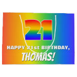 [ Thumbnail: 21st Birthday: Colorful, Fun Rainbow Pattern # 21 Gift Bag ]