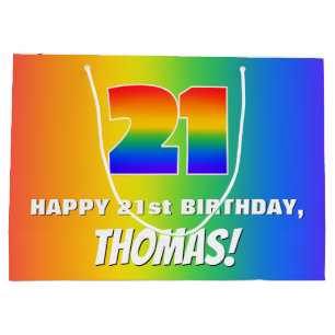 21st Birthday: Colorful, Fun Rainbow Pattern # 21 Large Gift Bag