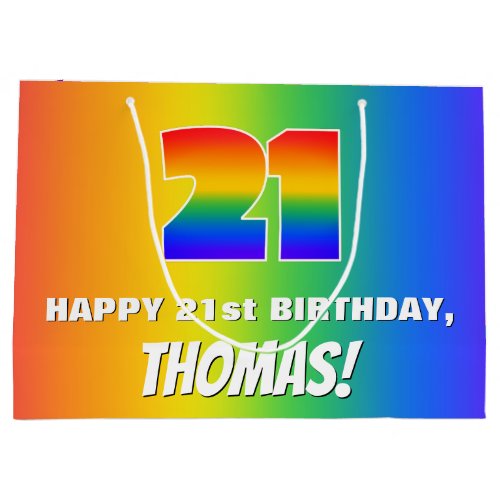 21st Birthday Colorful Fun Rainbow Pattern  21 Large Gift Bag