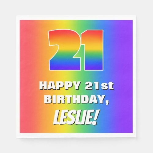 21st Birthday Colorful Fun Rainbow Pattern  21 Napkins