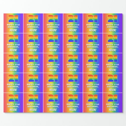 21st Birthday Colorful Fun Rainbow Pattern  21 Wrapping Paper