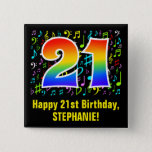 [ Thumbnail: 21st Birthday: Colorful Music Symbols, Rainbow 21 Button ]