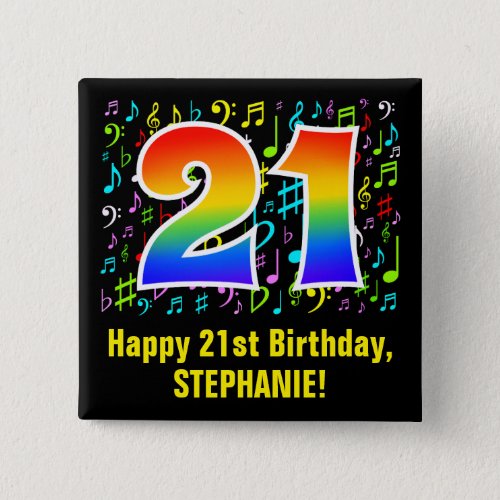 21st Birthday Colorful Music Symbols Rainbow 21 Button