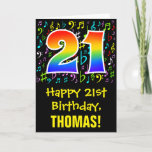 [ Thumbnail: 21st Birthday: Colorful Music Symbols + Rainbow 21 Card ]