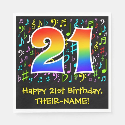 21st Birthday _ Colorful Music Symbols Rainbow 21 Napkins