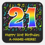 [ Thumbnail: 21st Birthday: Colorful Music Symbols, Rainbow 21 Sticker ]