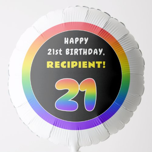 21st Birthday Colorful Rainbow  21 Custom Name Balloon