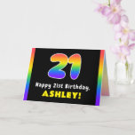 [ Thumbnail: 21st Birthday: Colorful Rainbow # 21, Custom Name Card ]