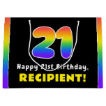 [ Thumbnail: 21st Birthday: Colorful Rainbow # 21, Custom Name Gift Bag ]