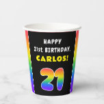[ Thumbnail: 21st Birthday: Colorful Rainbow # 21, Custom Name Paper Cups ]
