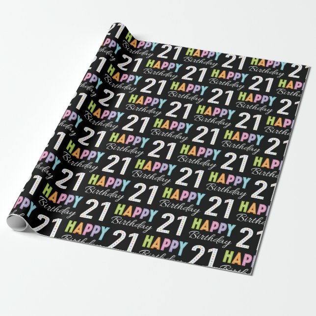 21st Birthday Colorful Typography  Wrapping Paper (Unrolled)