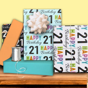 21st Birthday Colorful Typography Wrapping Paper Sheets