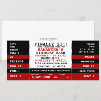 21st Birthday Concert Ticket Invitation