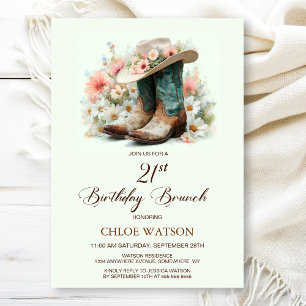 21st Birthday Cowgirl Boots Birthday Brunch Invitation