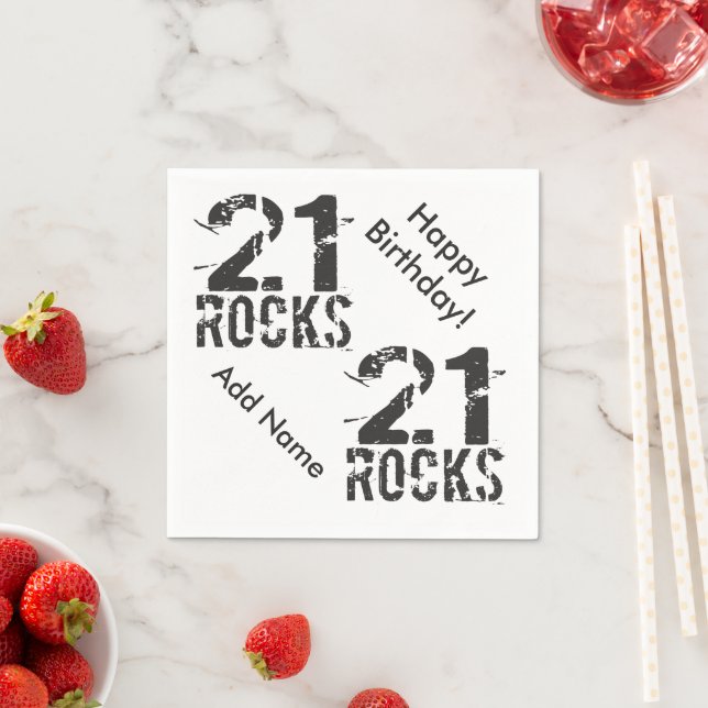 21st Birthday Custom Name 21 Rocks Paper Napkins (Insitu)