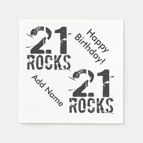 21st Birthday Custom Name 21 Rocks Paper Napkins