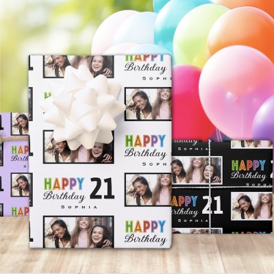 21st Birthday Custom Name Photo Wrapping Paper