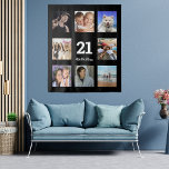 21st birthday custom photo collage black guy tapestry<br><div class="desc">For a 21st birthday, celebrating his life with a collage of 8 of your photos of his friends, family, interest or pets. Personalize and the age 21 and a date. Date of birth or the date of the birthday party. White letters. A classic black background color. Use as party wall...</div>