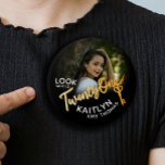 21st Birthday custom photo gold color and black Button<br><div class="desc">Twenty one gold efffect script text photo party pin button badge. Personalize this 21st birthday party script photo birthday button with your own birthday girls name and a photo of your birthday girl. Other years and matching items are available and can be created by request. © Original design by Sarah...</div>