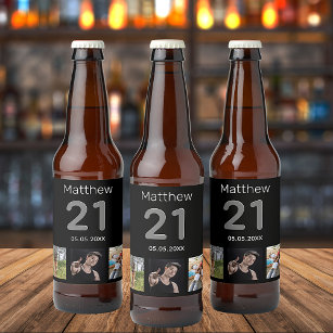 21st birthday custom photo monogram guy beer bottle label