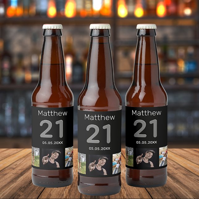 21st birthday custom photo monogram guy beer bottle label (Creator Uploaded)