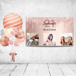 21st birthday custom photo rose gold pink glitter banner<br><div class="desc">For a 21st birthday as a party welcome banner or wall decoration. A collage of 3 of your photos of herself friends, family, interestsor pets. Personalize and add her name, age 21 and a date. Date of birth or the date of the birthday party. A girly rose gold, blush pink...</div>
