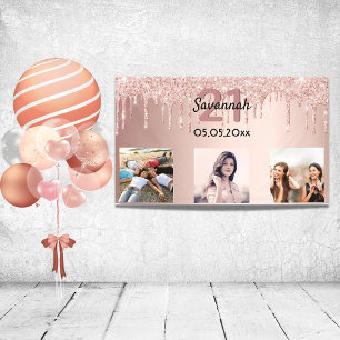 21st birthday custom photo rose gold pink glitter banner