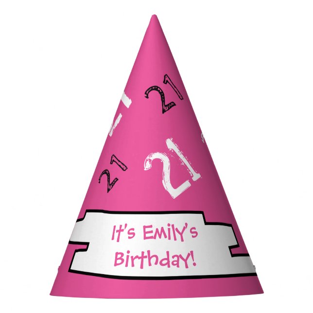 21st Birthday Custom PINK Paper Party Hat (Front)