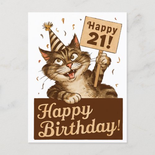 21st birthday cute funny cat vintage postcard