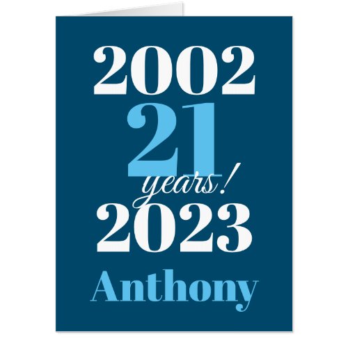 21st Birthday Dates Blue Typography Jumbo Card