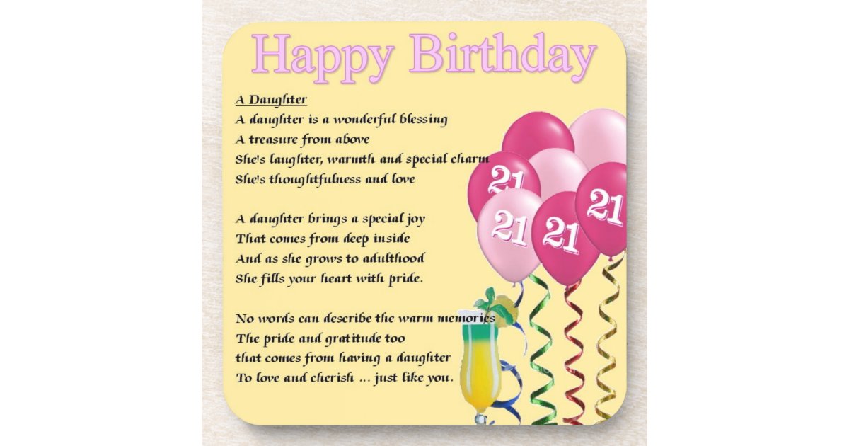 21st Birthday Daughter Poem Coaster