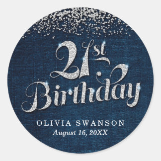 21st Birthday Denim & Diamonds Classic Round Sticker
