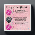 21st Birthday Design Granddaughter Poem Plaque<br><div class="desc">A great personalized gift for a granddaughter on her 21st birthday
This item can be personalized or just purchased as it is</div>