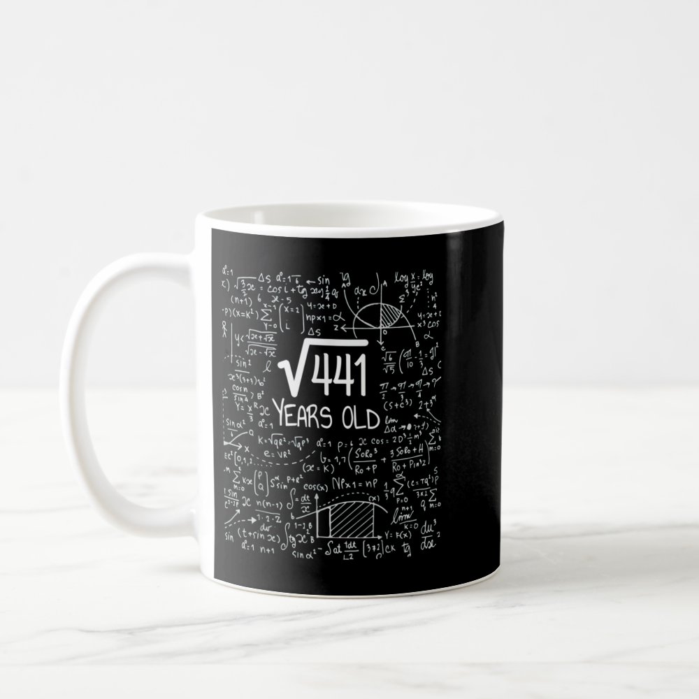 Discover 21st Birthday Design Square Root of 441 21 Years Custom Coffee Mug