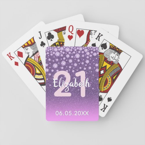 21st birthday diamonds glitter purple pink poker cards