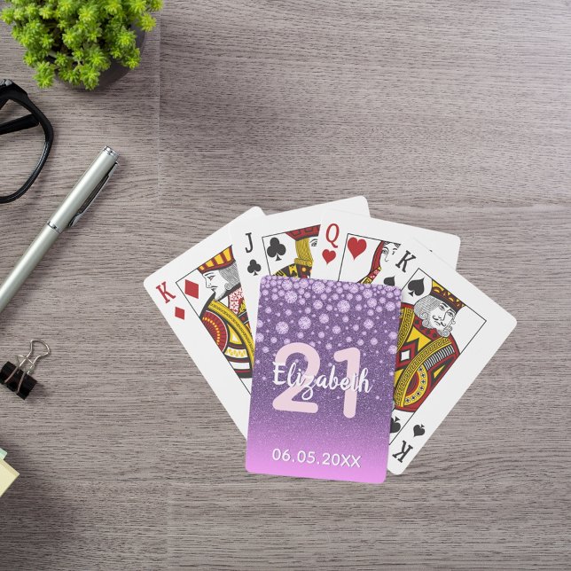 21st birthday diamonds glitter purple pink poker cards (Creator Uploaded)