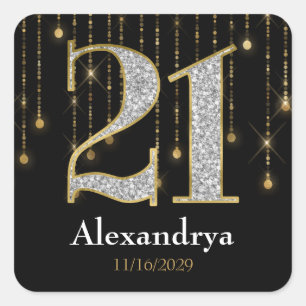 21st Birthday Diamonds Gold Favor Tags Stickers