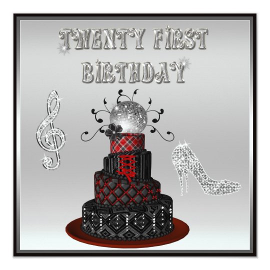 21st Birthday Disco Diva Cake Silver Sparkle Heels Card
